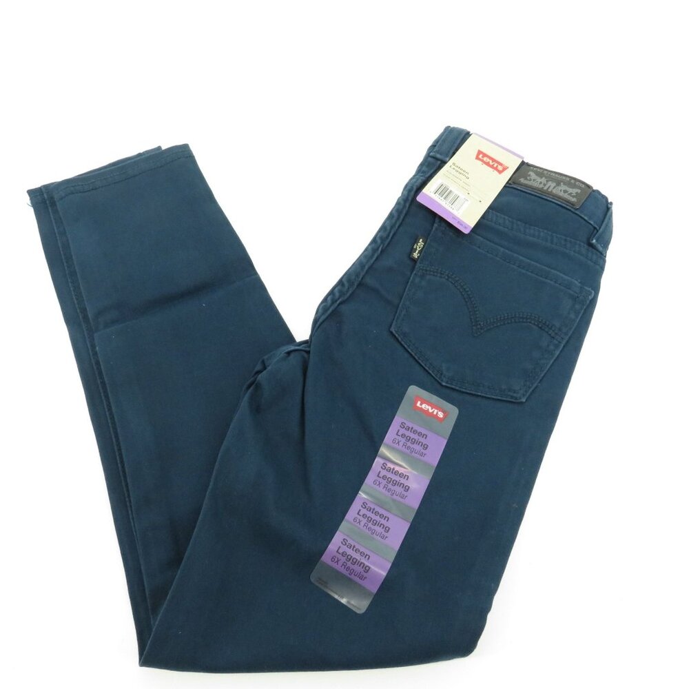 Levi's Girls Sateen Legging Jeans Adjustable Waist Stretchy Satin Finish Teal 6X